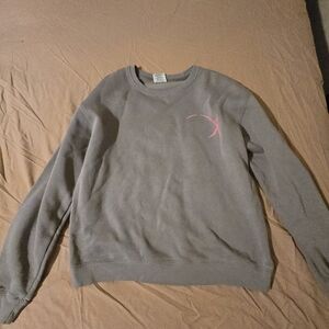 Women's Gray Crewneck Sweatshirt with Pink Crescent Accent